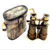 Vimal Nautical Brown Antique Nautical Brass Binocular Size 4" Inch Vintage Handheld Opera Glasses with Beautiful Leather Box Cover view 1