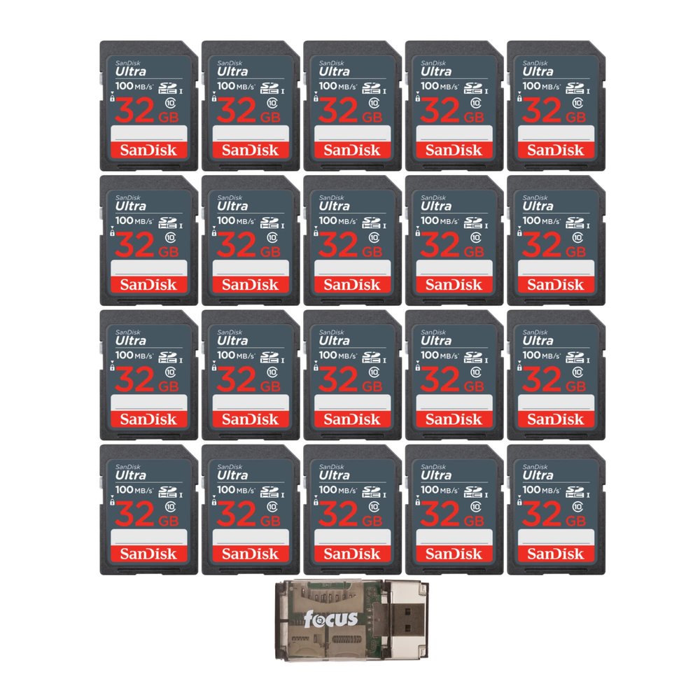 SanDisk 32GB Ultra SDHC UHS-I Memory Card (20-Pack) Bundle with High Speed Card Reader (21 Items)