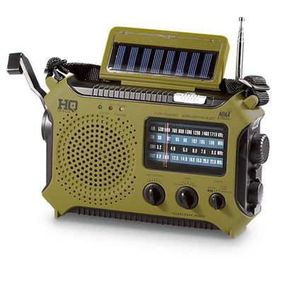 HQ ISSUE Dynamo Emergency Radio Hand Crank Solar Portable W/AM FM, NOAA Weather Alert, Shortwave, & Flashlight Olive Drab