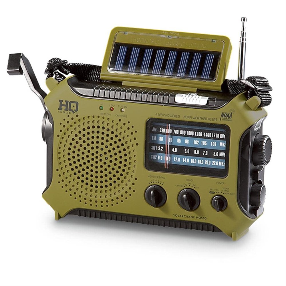 HQ ISSUE Dynamo Emergency Radio Hand Crank Solar Portable W/AM FM, NOAA Weather Alert, Shortwave, & Flashlight Olive Drab