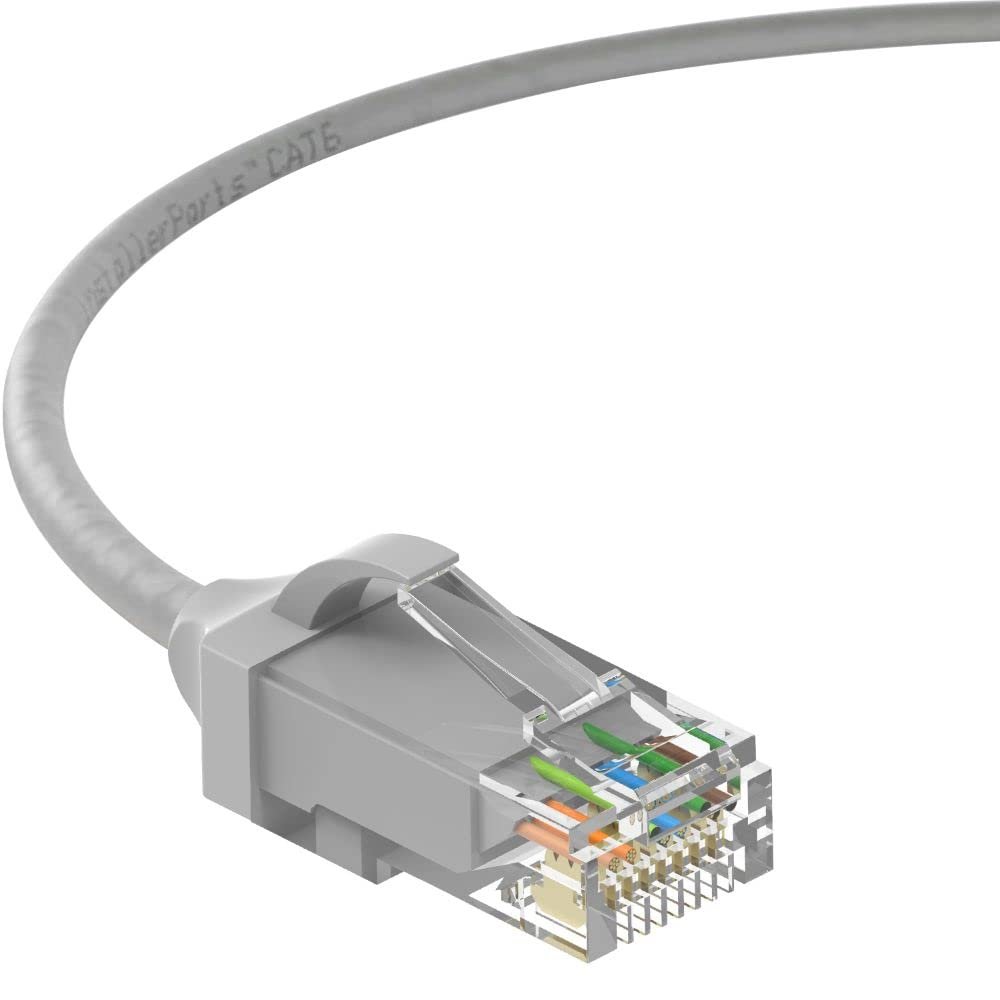 InstallerParts (10 Pack Ethernet Cable CAT6 28AWG Booted Slim Cable 1 FT Gray - Professional Series - 10Gigabit/Sec Network/High Speed Internet Cable, 550MHZ