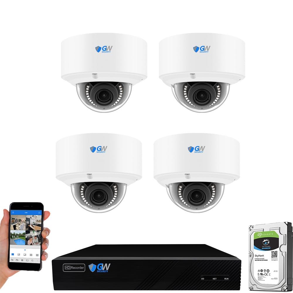 GW Security AutoFocus 4K (8MP) Smart AI Motorized Zoom Security Camera System, 8 Channel 12MP NVR with 4 x 8 Megapixel 2.7-13.5mm 5X Optical Zoom Waterproof IP PoE Dome Cameras Built-in Microphone
