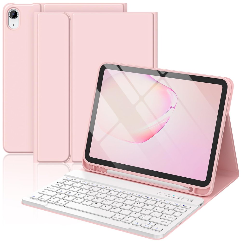 BQSS for iPad Air 11 Inch Case with Keyboard M3/M2 (2025/2024), Wireless Keyboard Case for iPad Air 10.9 Inch 5th/4th Generation (2022/2020) Detachable for iPad Pro 1st Case with Pencil Holder Pink