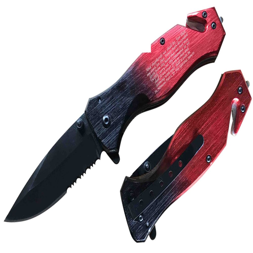 Blue Steel EDC Cool Pocket Knife, SpeedSafe with Liner Lock, Pocketclip, Glass Breaker, Seatbelt Cutter (Red)