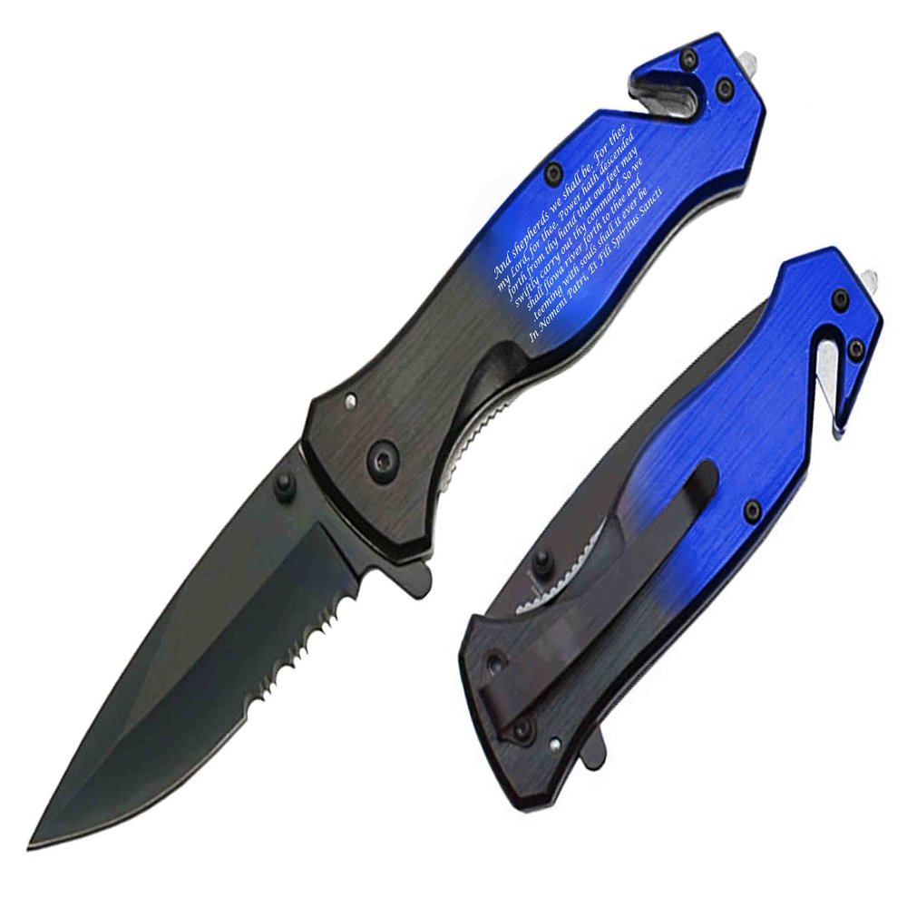 Blue Steel EDC Cool Pocket Knife, SpeedSafe with Liner Lock, Pocketclip, Glass Breaker, Seatbelt Cutter (Blue)