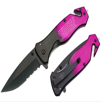 Blue Steel EDC Cool Pocket Knife, SpeedSafe with Liner Lock, Pocketclip, Glass Breaker, Seatbelt Cutter (Pink)