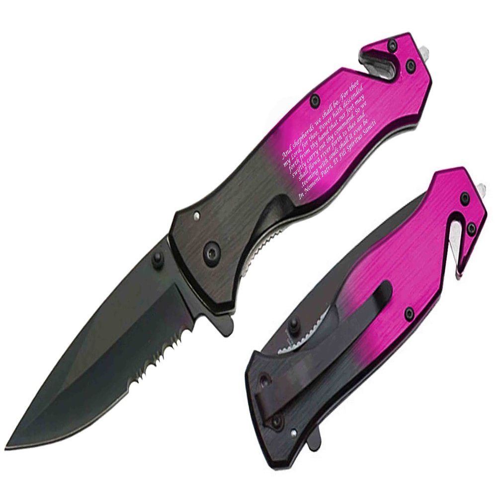 Blue Steel EDC Cool Pocket Knife, SpeedSafe with Liner Lock, Pocketclip, Glass Breaker, Seatbelt Cutter (Pink)