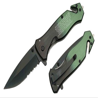 Blue Steel EDC Pocket Knife, SpeedSafe with Liner Lock, Pocketclip, Glass Breaker, Seatbelt Cutter (Green)