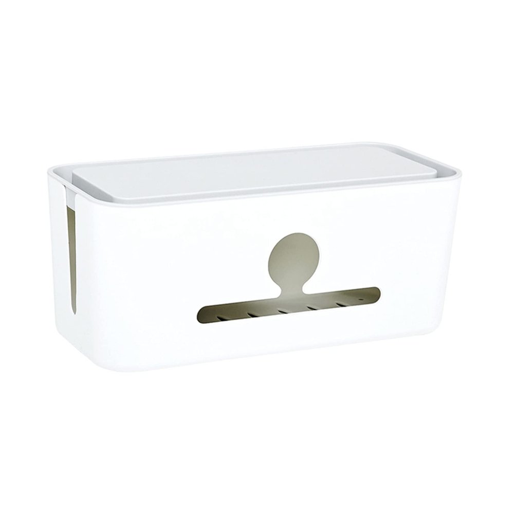 Cable Management Box Large Capacity Power Strips or Surge Protectors Removable Plastic Cable Management Box Cable Organizer Box with Front and Sides Opening, White/grey for TV Computer Hide Power Stri