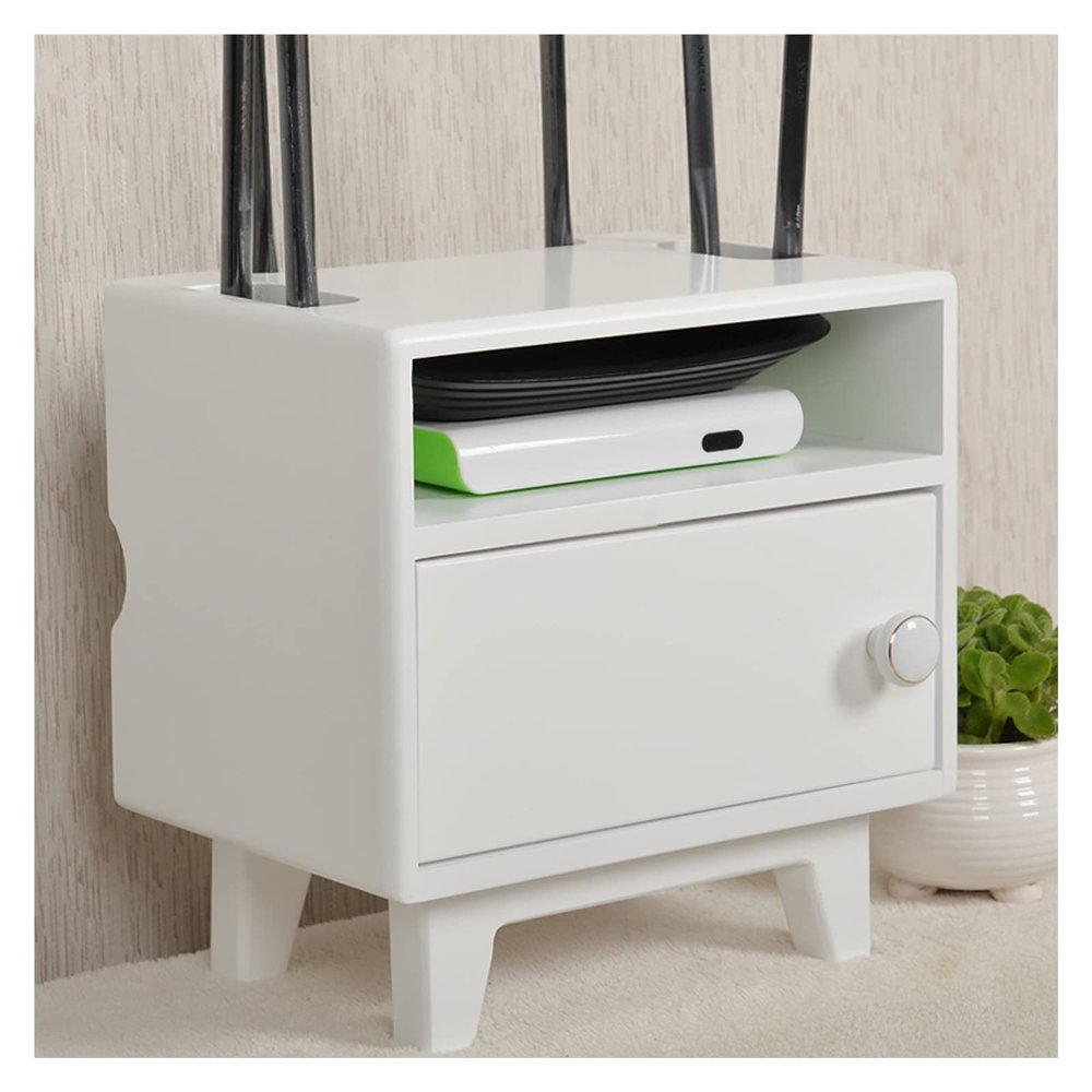 Cable Management Box Wooden Router Storage Box Cable Management Boxes Organizer with High Feet Cable Power Plug Storage Box, Magnetic Door Stop and Stainless Steel Hinge for TV Computer Hide Power Str