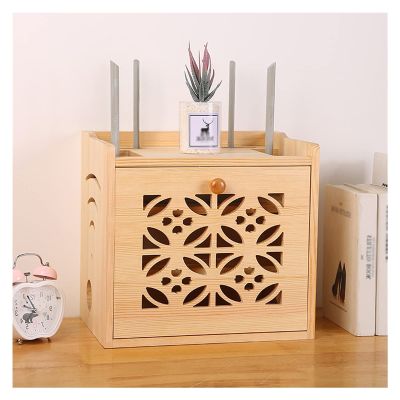 Cable Management Box Wooden Cable Tidy Box Router Storage Box Home Wire Management Storage Box Storage Wires Keeper Holder with Hydraulic Hinge and Handle for TV Computer Hide Power Strips Cords