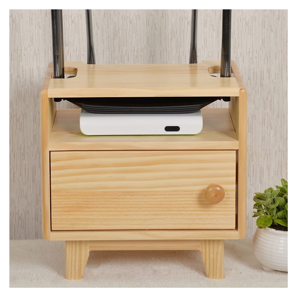 Cable Management Box Wooden Router Storage Box Cable Management Boxes Organizer with High Feet Cable Power Plug Storage Box, Magnetic Door Stop and Stainless Steel Hinge for TV Computer Hide Power Str