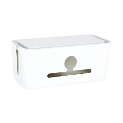 Cable Management Box Large Capacity Power Strips or Surge Protectors Removable Plastic Cable Management Box Cable Organizer Box with Front and Sides Opening, White/grey for TV Computer Hide Power Stri