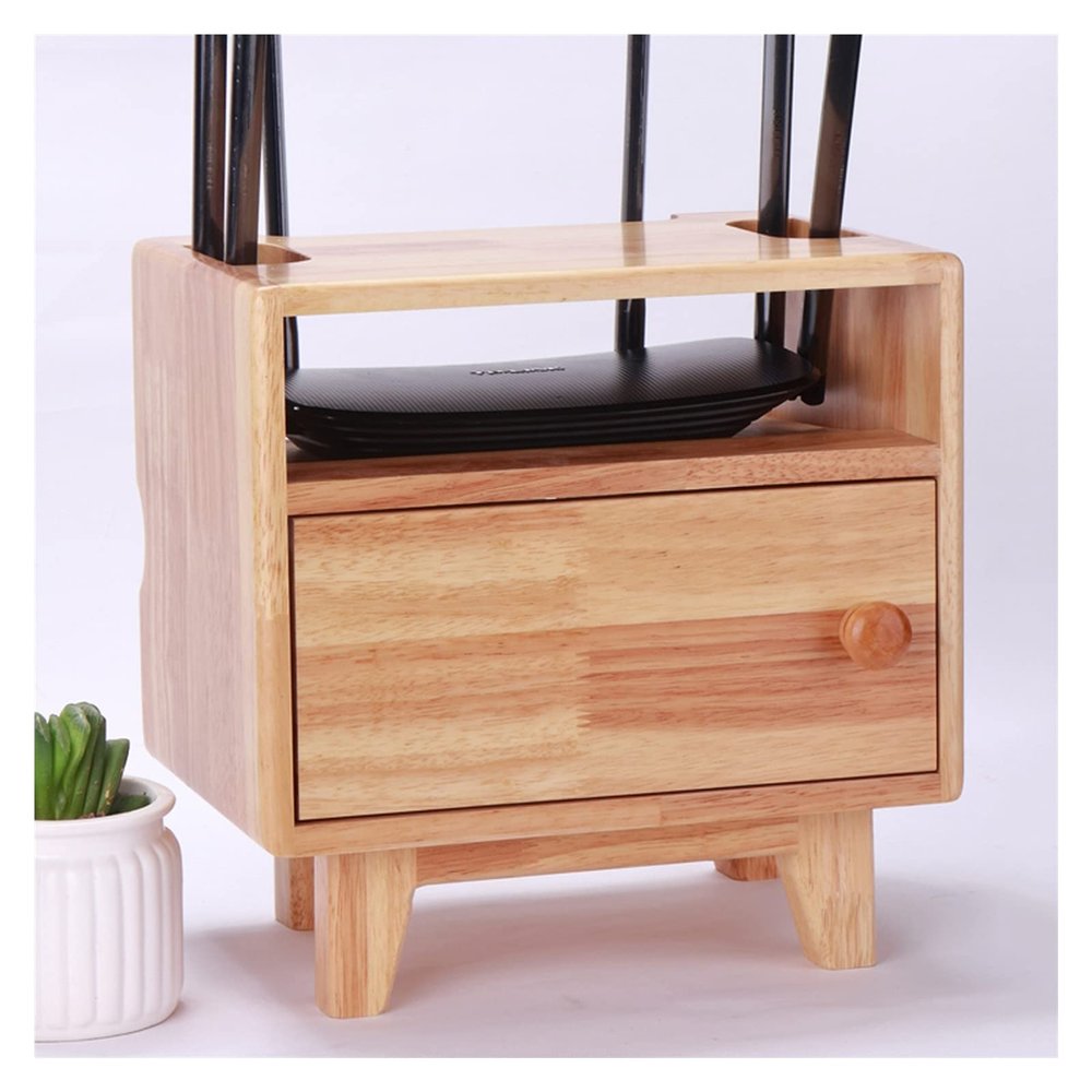 Cable Management Box Wooden Router Storage Box Cable Management Boxes Organizer with High Feet Cable Power Plug Storage Box, Magnetic Door Stop and Stainless Steel Hinge for TV Computer Hide Power Str