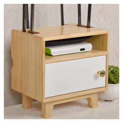 Cable Management Box Wooden Router Storage Box Cable Management Boxes Organizer with High Feet Cable Power Plug Storage Box, Magnetic Door Stop and Stainless Steel Hinge for TV Computer Hide Power Str