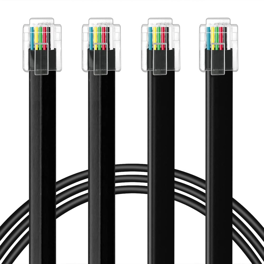 NECABLES 2Pack RJ12 Cable 10ft Phone Cord RJ12 6P6C Male to Male Straight Wired for Both Data and Voice Use Black - 10 Feet