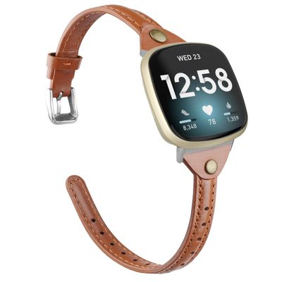 Minyee Compatible with Fitbit Versa 4/Versa 3/Sense 2/Sense Band for Women, Slim & Thin Leather Straps Bracelet Wristband for Fitbit Versa 4/ Fitbit Sense Smartwatch, Brown