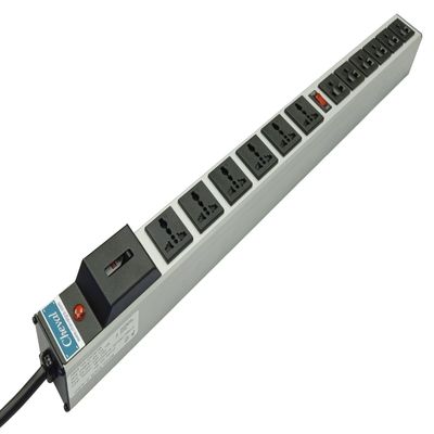 Power Strip 6 Universal + 6 International Outlets 10ft Cable Aluminum Case Main Breaker and Breaker Switch Separate 3 cords 2 poles cut off 120V. 20 Amps