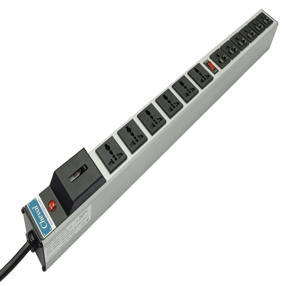 Power Strip 6 Universal + 6 International Outlets 10ft Cable Aluminum Case Main Breaker and Breaker Switch Separate 3 cords 2 poles cut off 120V. 20 Amps
