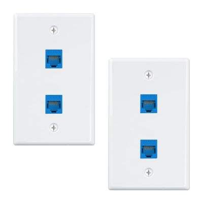 iwillink (2-Pack) 2-Port Ethernet Wall Plate, Keystone Jack Wall Plates with RJ45 Keystone Inline Coupler insert, Female to Female Cat6 RJ45 Wall Plate, Blue