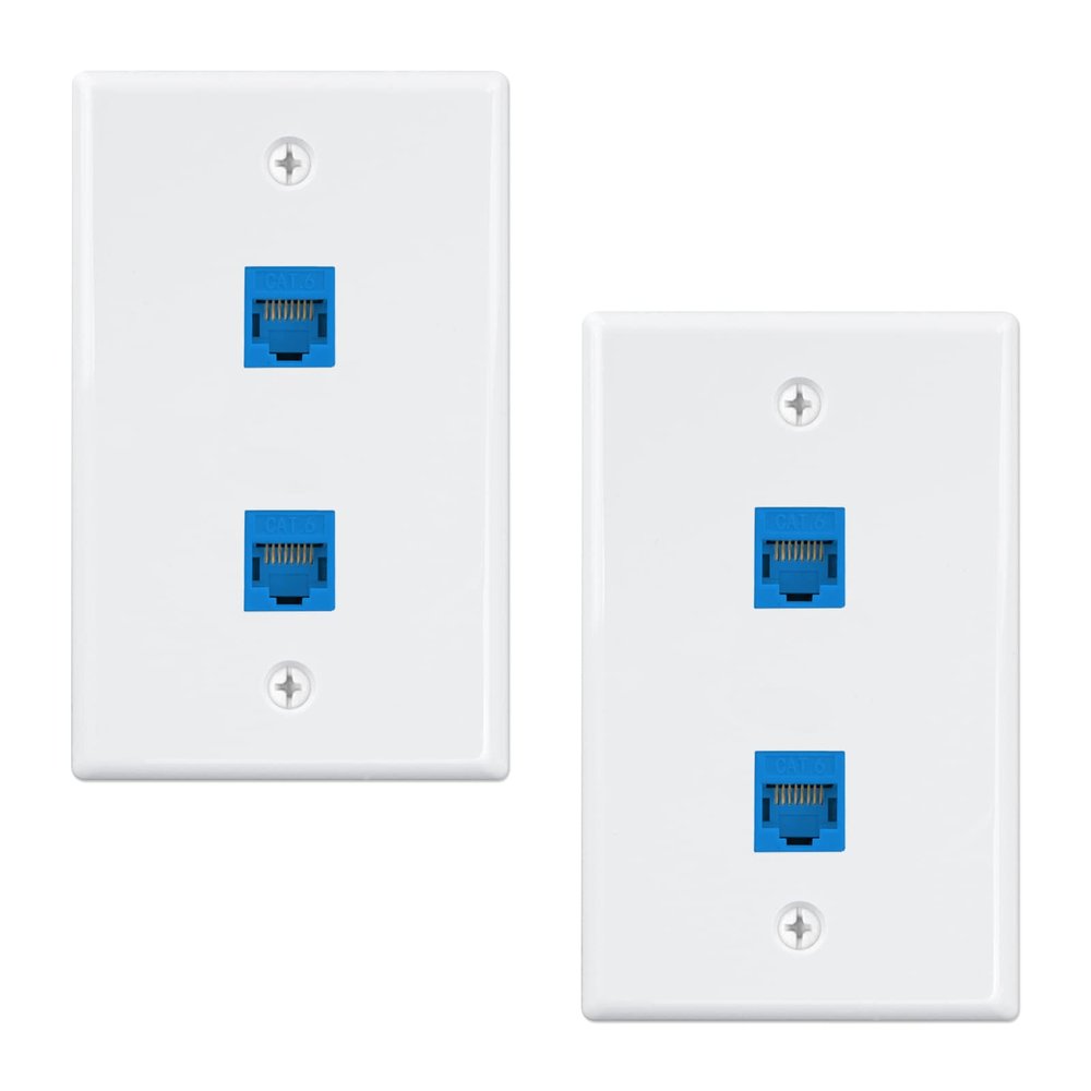 iwillink (2-Pack) 2-Port Ethernet Wall Plate, Keystone Jack Wall Plates with RJ45 Keystone Inline Coupler insert, Female to Female Cat6 RJ45 Wall Plate, Blue