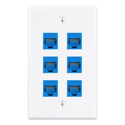 iwillink (1-Pack) 6-Port Ethernet Wall Plate, RJ45 Wall Plate with Inline Coupler insert, Female to Female Cat6 Keystone Jack Wall Plates, Blue