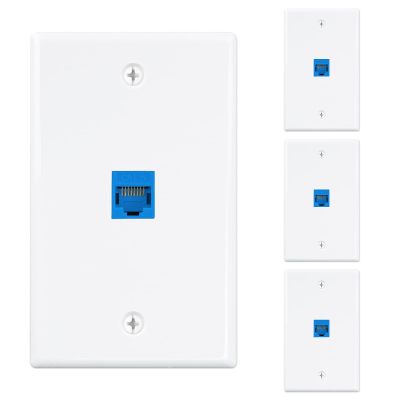 iwillink (4-Pack) Ethernet Wall Plate, 1-Port Keystone Jack Wall Plate with RJ45 Keystone Inline Coupler insert, Female to Female Cat6 Wall Plate, Blue