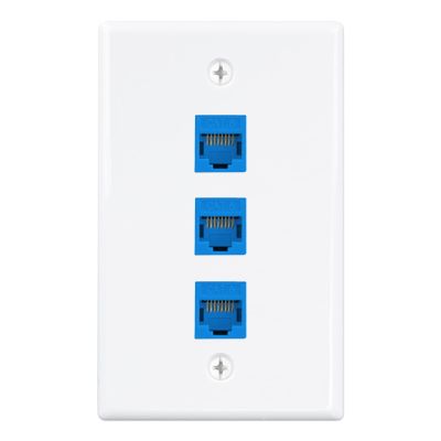 Iwillink (1-Pack) 3-Port Ethernet Wall Plate, Keystone Jack Wall Plate with RJ45 Keystone Inline Coupler insert, Female to Female Cat6 Keystone Jack Wall Plates, Blue