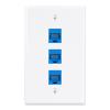 Iwillink (1-Pack) 3-Port Ethernet Wall Plate, Keystone Jack Wall Plate with RJ45 Keystone Inline Coupler insert, Female to Female Cat6 Keystone Jack Wall Plates, Blue view 1