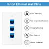 Iwillink (1-Pack) 3-Port Ethernet Wall Plate, Keystone Jack Wall Plate with RJ45 Keystone Inline Coupler insert, Female to Female Cat6 Keystone Jack Wall Plates, Blue view 3