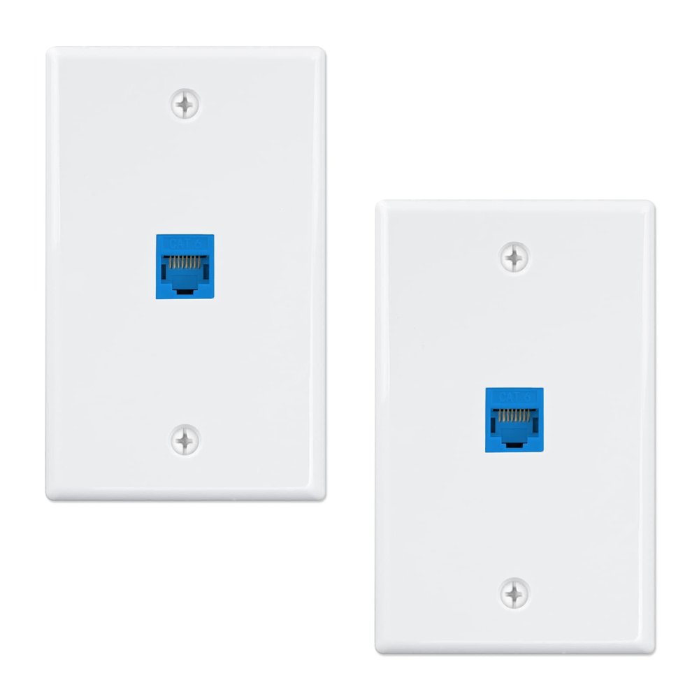 iwillink (2-Pack) Ethernet Wall Plate, 1-Port Keystone Jack Wall Plate with RJ45 Keystone Inline Coupler insert, Female to Female Cat6 Wall Plate, Blue