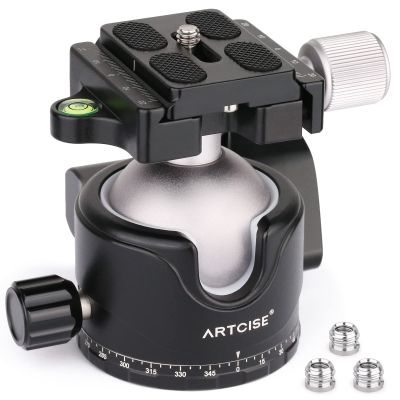 46mm Low Profile Tripod Head with 3 Screw Adapter 3/8 to 1/4 Professional Aluminium 360 Rotating Panoramic Ball Head Max Loading 20kg