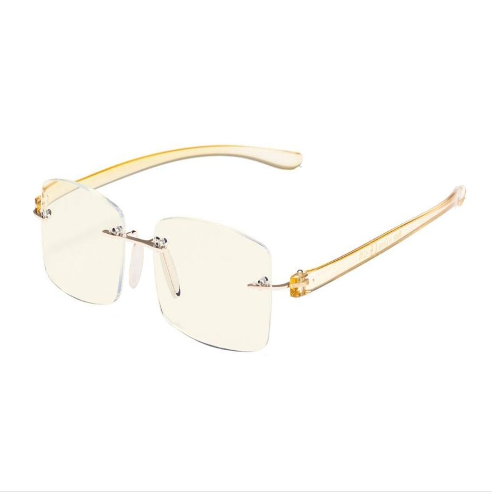 Eyekepper Blue Light Blocking Rimless Reading Glasses - Small Frameless Reader for Women with Yellow Arm,+2.00