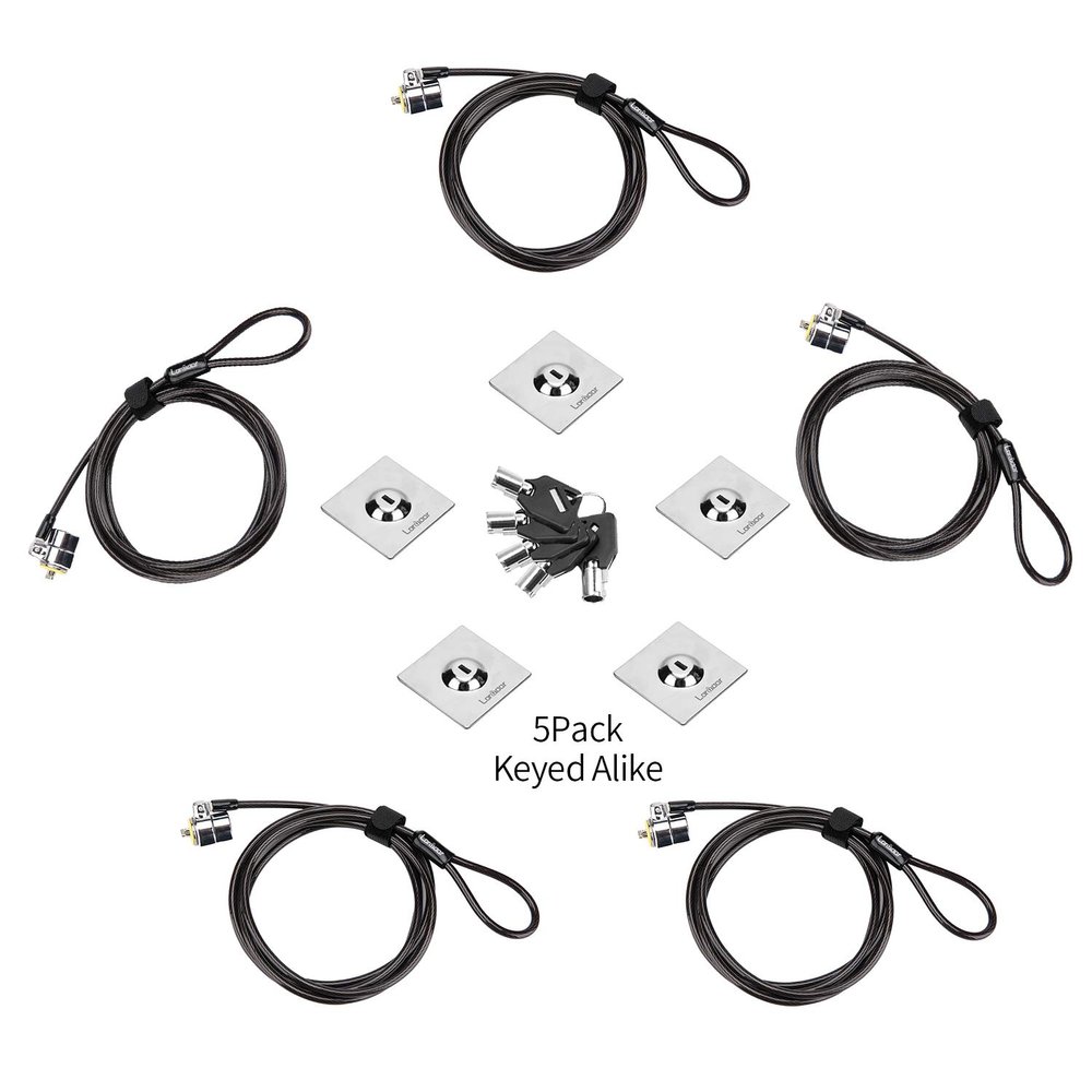 LORADAR 5Pack Laptop Cable Lock Hardware Security Cable Lock Anti Theft 5Keys 6.7Ft Compatible for Tablet Laptops, iMac,Out Door TV,Mac mini,& Other Devices Longer Cable 5PCS keyed Alike