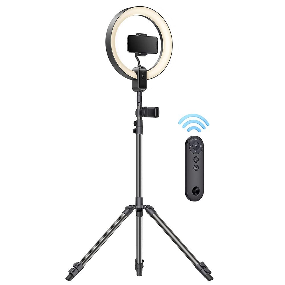12" LED Ring Light 24W Selfie Fill Light with Floor Tripod Stand, Remote Control, Adjustable Height, Smooth Dimming, for Live Streaming, Portrait Photography, Vlog, Zoom Meeting