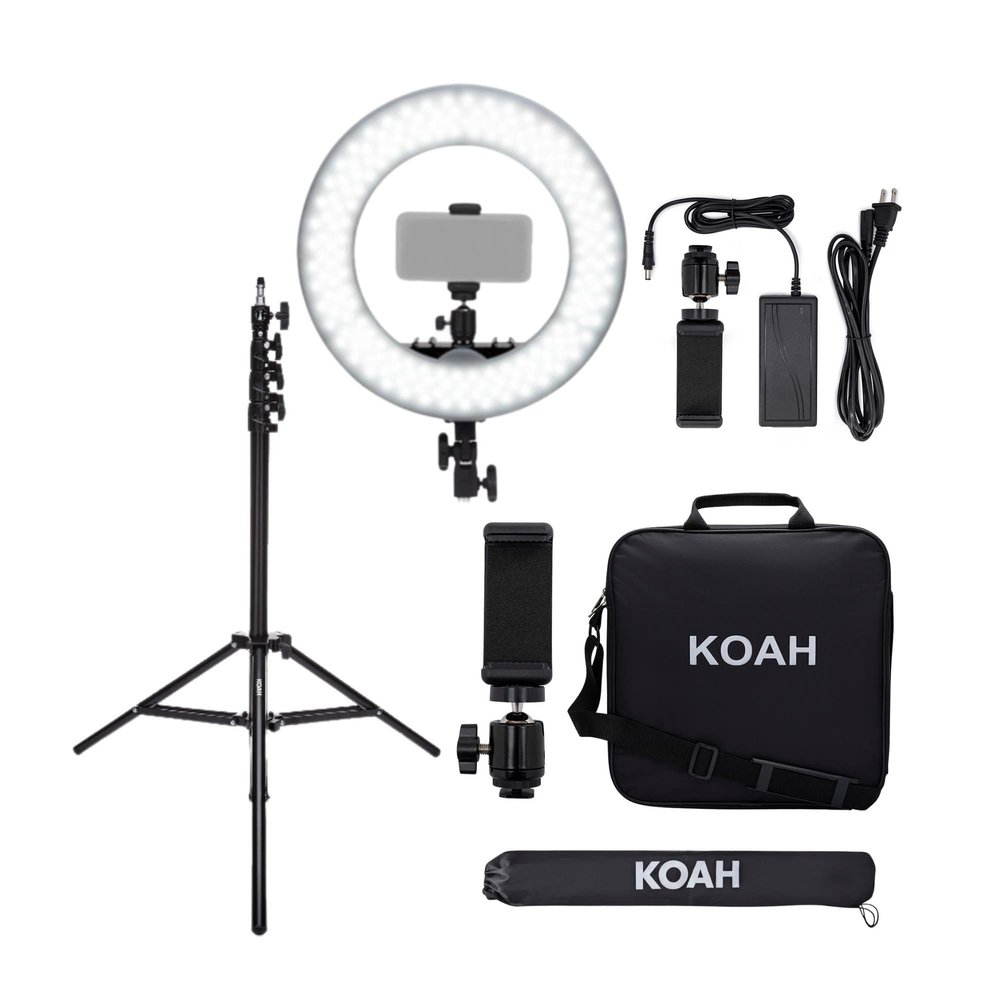 Koah SOL Sphere 13-Inch 42W Dimmable LED Ring Light Kit with Carrying Bag and Air-Cushioned Stand Bundle (2 Items)