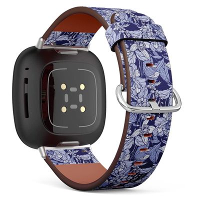 CJBROES Replacement Leather Watch Band, Compatible with Fitbit Versa 3 and Fitbit Sense of Wristband Bracelet Accessory - Flowers Poppy Hydrangea