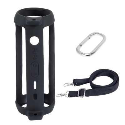 co2CREA Soft Silicone Case Replacement for JBL Flip 6 Portable Bluetooth Speaker (Black Case)