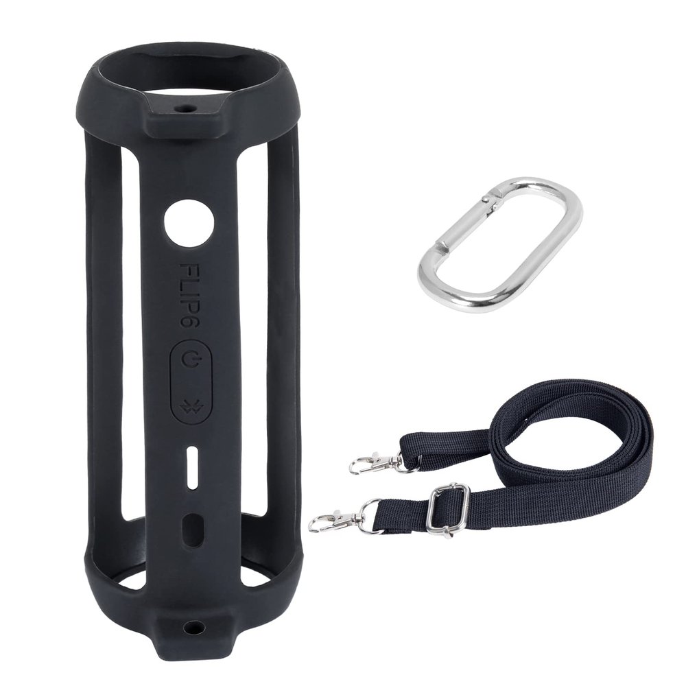 co2CREA Soft Silicone Case Replacement for JBL Flip 6 Portable Bluetooth Speaker (Black Case)