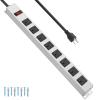 JUNNUJ Metal 8 Outlet Power Strip, Mountable Heavy Duty Power Strip, 1200J Surge Protector Wall Mount Screws Outlet with Switch, Gaming Desk Strips Wide Spaced 15A 125V 1875W, 3 FT 14AWG Power Cord view 1