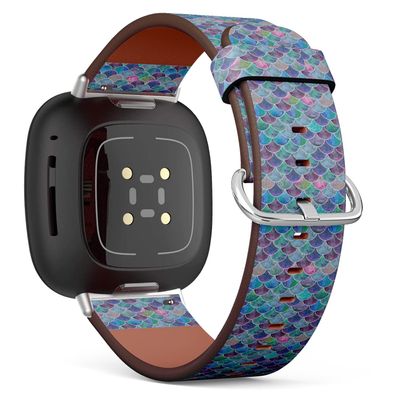 CJCBROES Replacement Leather Watch Band, Compatible with Fitbit Versa 4, Versa 3 and Fitbit Sense 2, Fitbit Sense of Wristband Bracelet Accessory - Mermaid Scale Ocean Wave Japanese