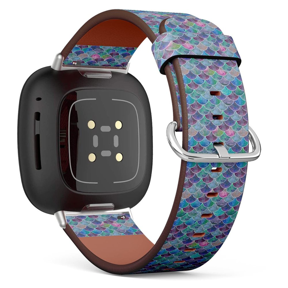 CJCBROES Replacement Leather Watch Band, Compatible with Fitbit Versa 4, Versa 3 and Fitbit Sense 2, Fitbit Sense of Wristband Bracelet Accessory - Mermaid Scale Ocean Wave Japanese