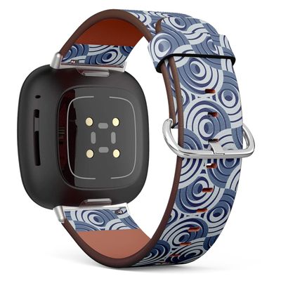 CJBROES Replacement Leather Watch Band, Compatible with Fitbit Versa 3 and Fitbit Sense of Wristband Bracelet Accessory - Rings Motif Geometric