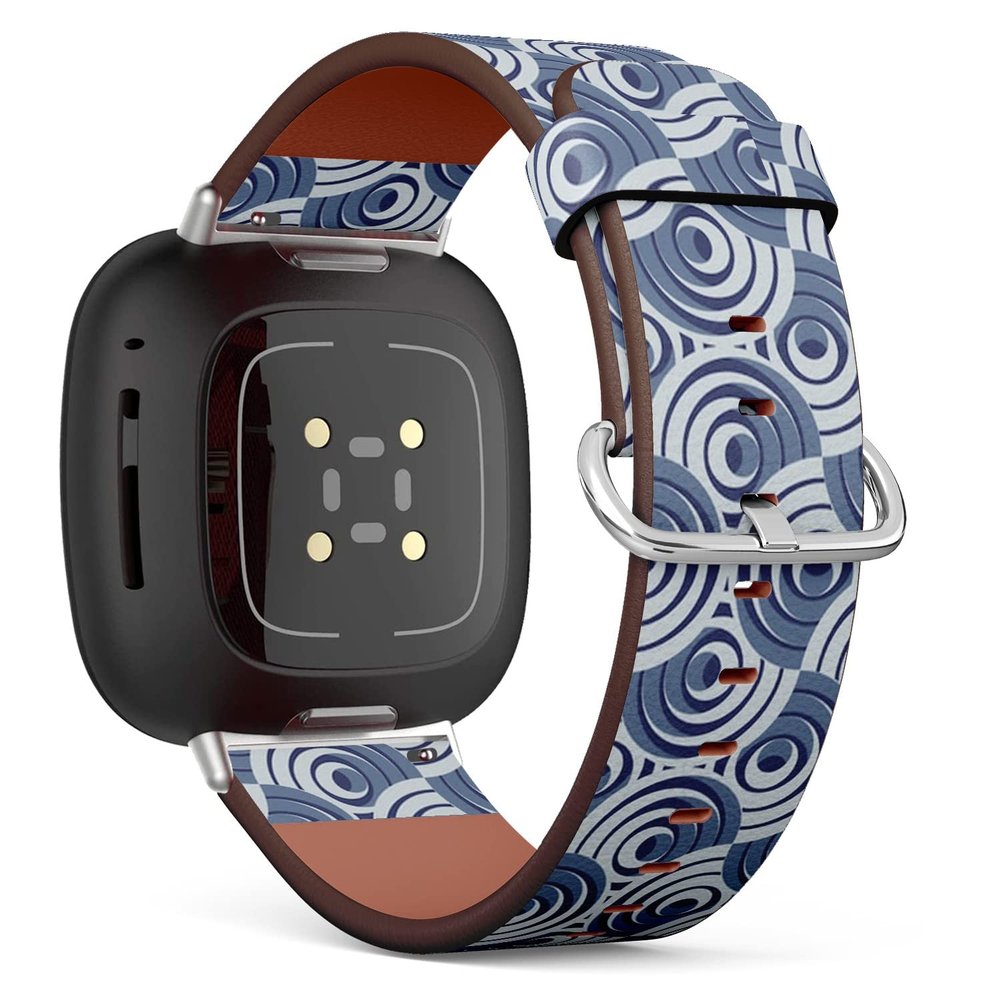 CJBROES Replacement Leather Watch Band, Compatible with Fitbit Versa 3 and Fitbit Sense of Wristband Bracelet Accessory - Rings Motif Geometric