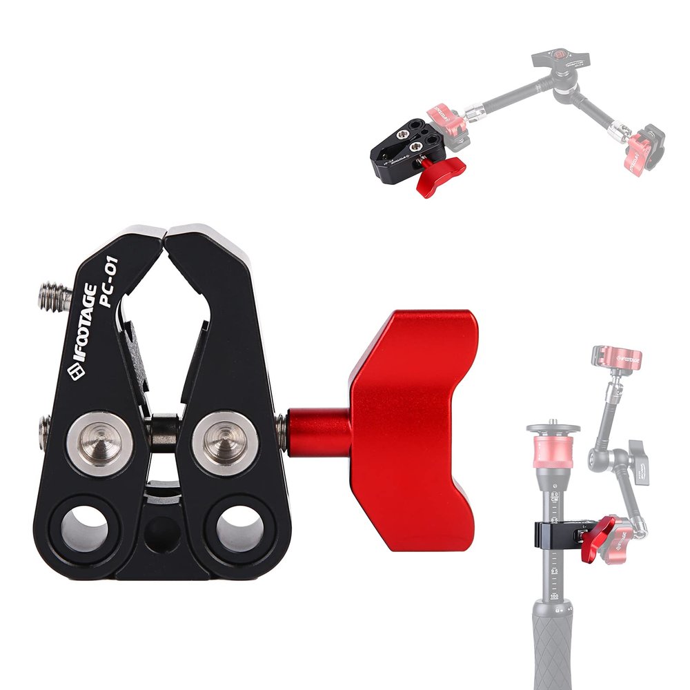 IFOOTAGE Phone Camera Super Clamp Quick Release, Comes with The 3/8" to 1/4" Screw, 3/8" Thread, Clamp Adjustable Range 20-48mm, Internal Gasket, Pipe for Tripods Microphone Stands Motorbikes