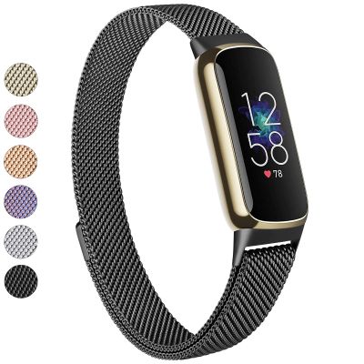 Vanjua Metal Band Compatible with Fitbit Luxe, Stainless Steel Mesh Loop Adjustable Wristband Replacement Strap for Fitbit Luxe Fitness Tracker Women Men (Black)