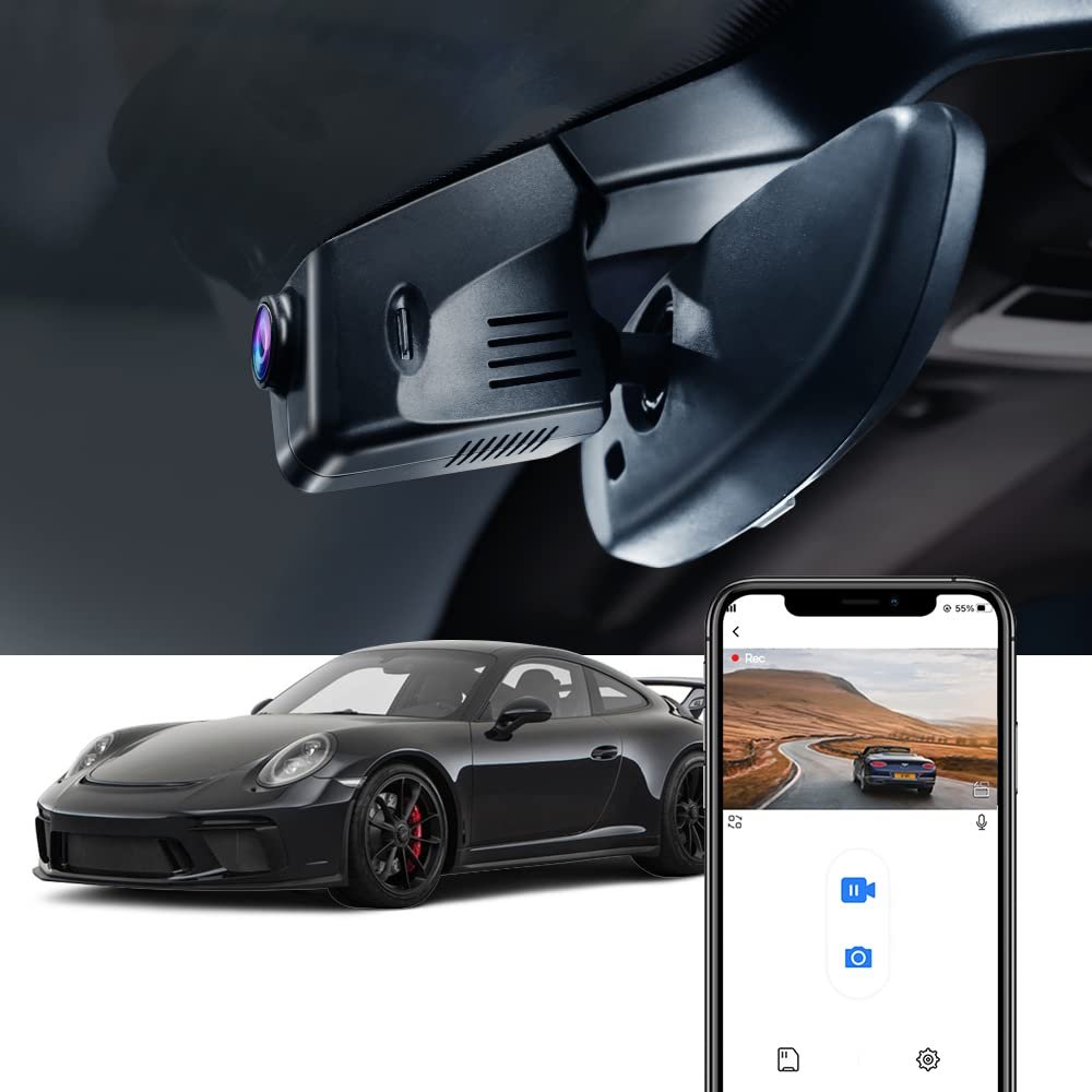 Fitcamx 4K Dash Cam Compatible with Porsche 718 Boxster Cayman 981 987 982 911 Turbo (Model C), Integrated OEM Look, UHD 2160P Video, Built-in WiFi & APP, Loop Recording, Parking Mode, 64GB Card