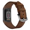 Genuine Leather Bands Compatible for Fitbit Charge 6/ Charge 5 Bands, Classic Replacement Accessories Strap Genuine Leather Wristbands Metal Women Men Retro Walnut view 1