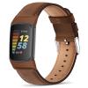 Genuine Leather Bands Compatible for Fitbit Charge 6/ Charge 5 Bands, Classic Replacement Accessories Strap Genuine Leather Wristbands Metal Women Men Retro Walnut view 2