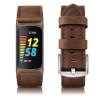 Genuine Leather Bands Compatible for Fitbit Charge 6/ Charge 5 Bands, Classic Replacement Accessories Strap Genuine Leather Wristbands Metal Women Men Retro Walnut view 3